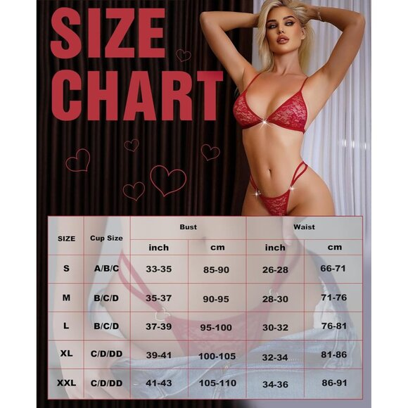 Women's Wine Red 2 Piece Bra And Panty Set Heart Ring Bralettes Underwear - Picture 5 of 5